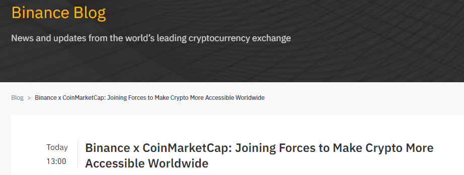 币安正式收购加密货币数据网站CoinMarketCap，交易主要以股权和BNB形式完成1