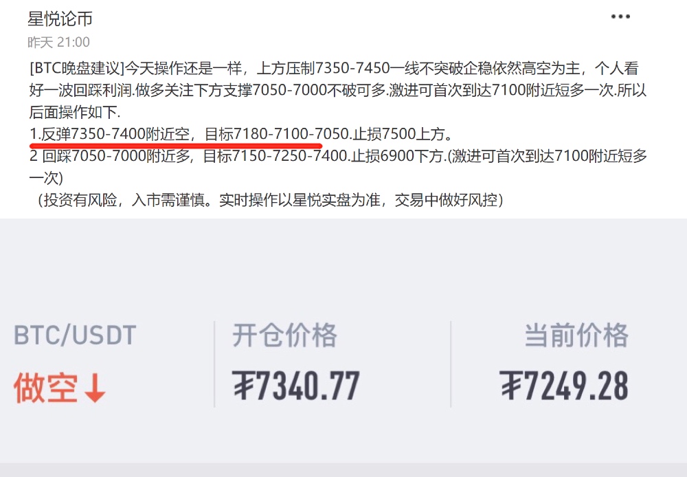 星悦论币:4.9BTC7350-7400区间挂空单的朋友短线注意利润收割100+2
