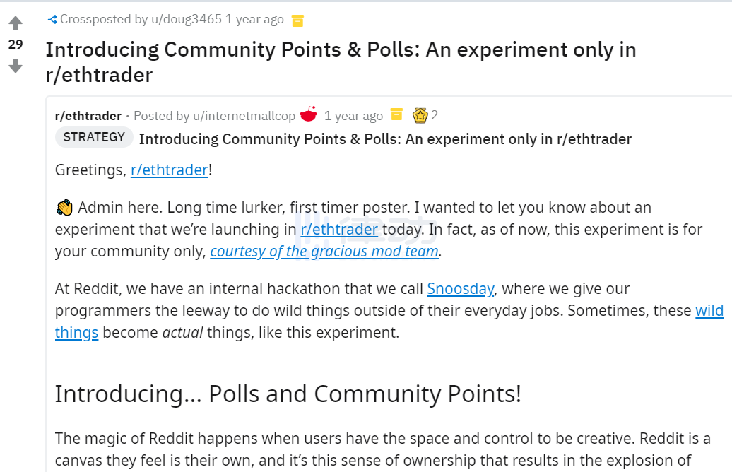 Reddit区块链积分系统细节曝光：在以太坊上运行，积分总量 2.5 亿枚、可兑换会员福利2