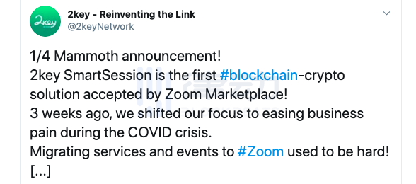 Zoom 接入首个区块链应用，用户可使用加密货币作为通话付费方式1