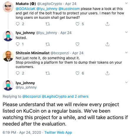 KuCoin或将下线BOLT，后者被质疑代币转换数据造假2