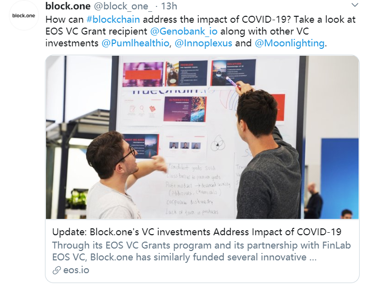 Block.one 正与获 EOS VC 投资的创新公司专注于研发 COVID-19 的 EOSIO 区块链解决方案 Block.one 正与获 EOS VC 投资的创新公司专注于研发 COVID-19 的 EOSIO 区块链解决方案
