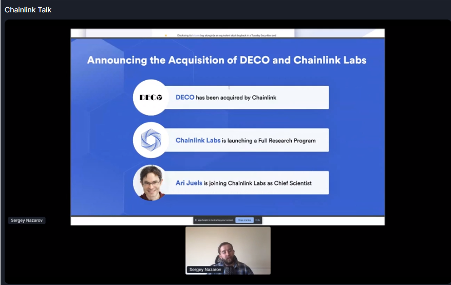 chainlink创始人谢尔盖·纳扎罗夫（Sergey Nazarov）：DFI只占数字加密货币市场总价值的2.5%，剩下的智能合约市场规模达万亿美元。4
