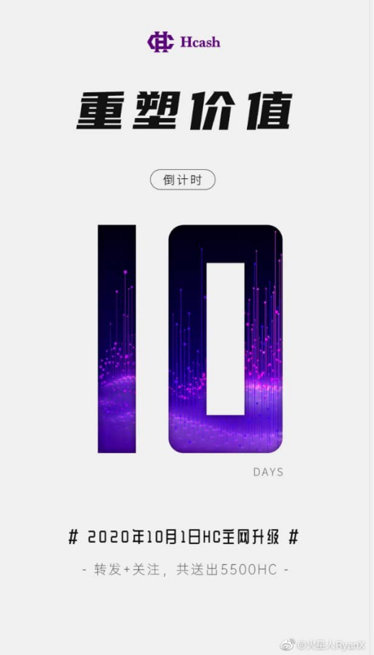 火星人RyanX:专注技术、重塑价值,HC 10月1日主网升级 火星人RyanX:专注技术、重塑价值,HC 10月1日主网升级