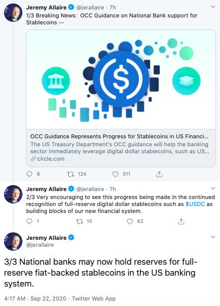 重要里程碑：美国监管机构发布稳定的货币指导方针