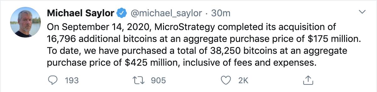 上市公司MicroStrategy购买1.75亿美元BTC 上市公司MicroStrategy购买1.75亿美元BTC
