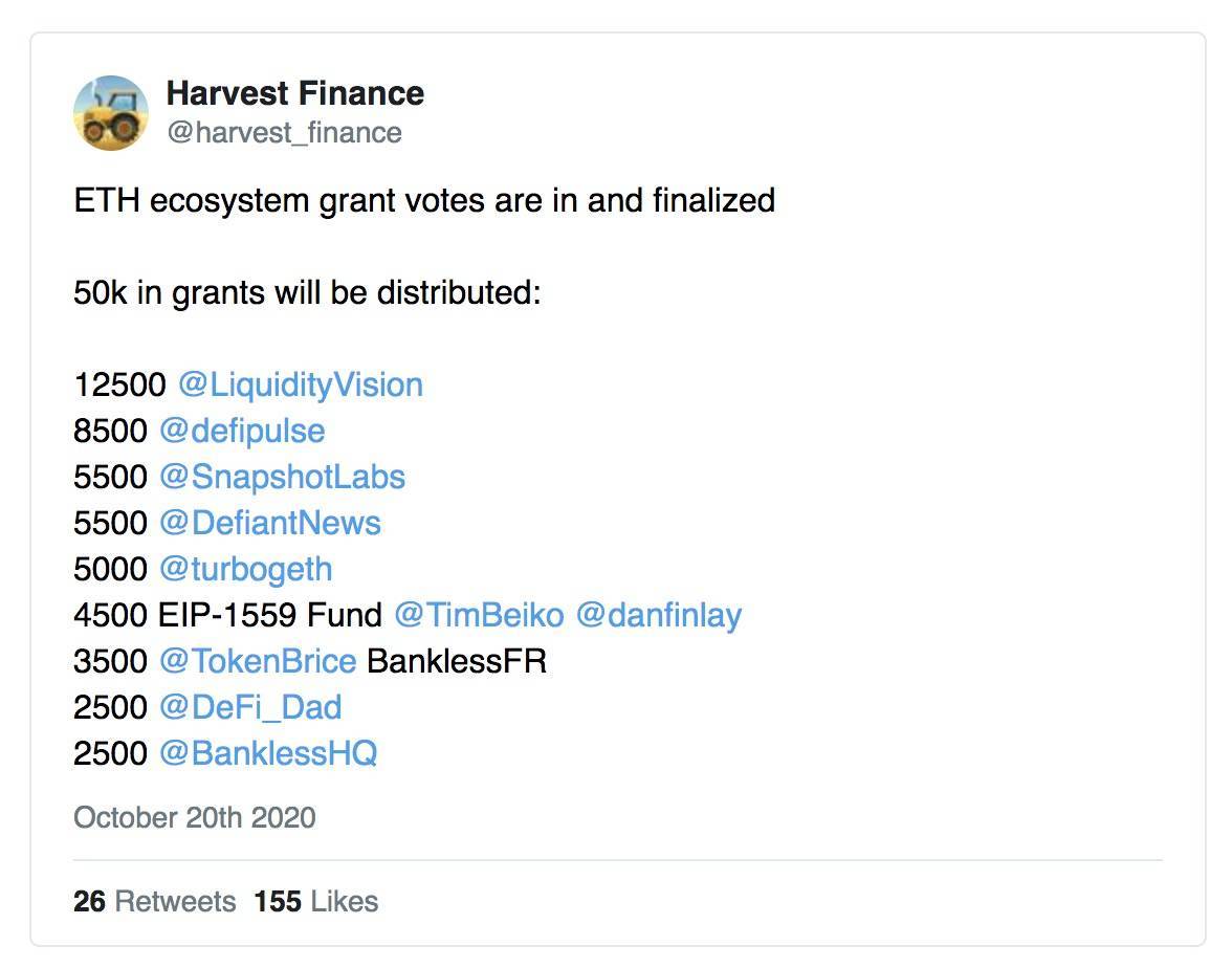 DFI旗下的嘉实金融（Harvest finance）项目给用户造成了超过2000万美元的损失，知名KOL提醒，该项目存在重大风险3