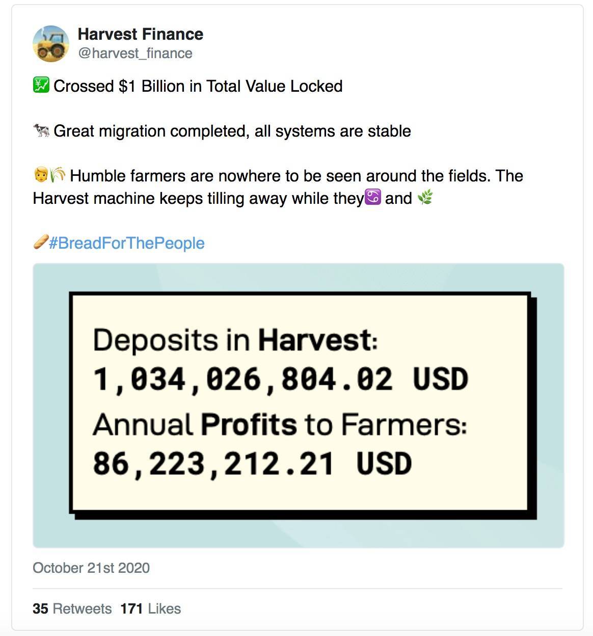 DFI旗下的嘉实金融（Harvest finance）项目给用户造成了超过2000万美元的损失，知名KOL提醒，该项目存在重大风险4