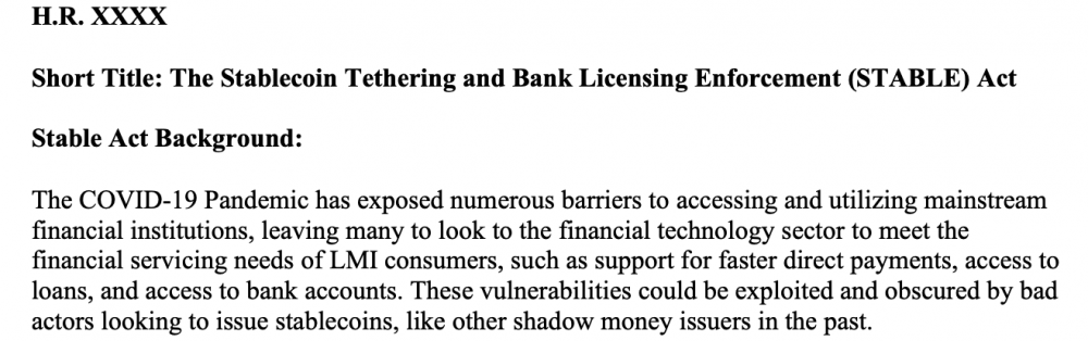 U、 美国立法者起草了一项法案，要求稳定的货币发行者满足与银行相同的监管要求1