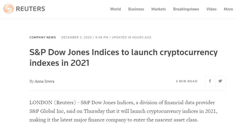 币世界-道琼斯将于明年推出加密货币指数