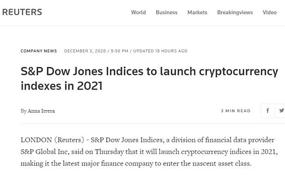 道琼斯明年将推出加密货币指数