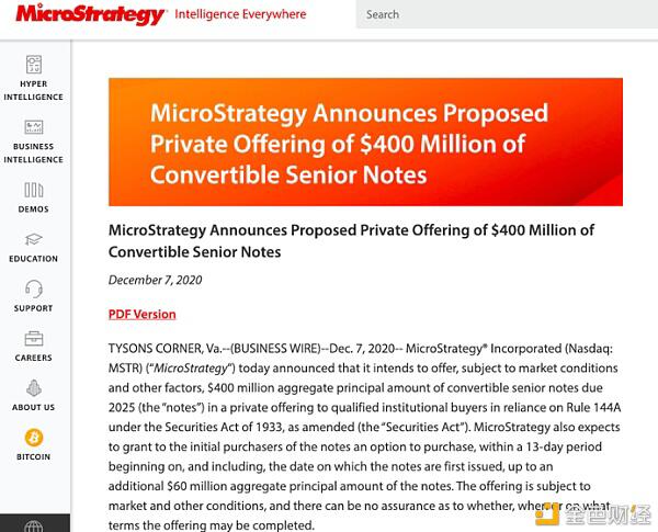 美国上市公司通过发行债券赌比特币