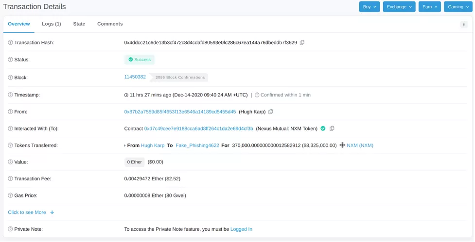 Nexus mutual创始人钱包被盗830万美元？1