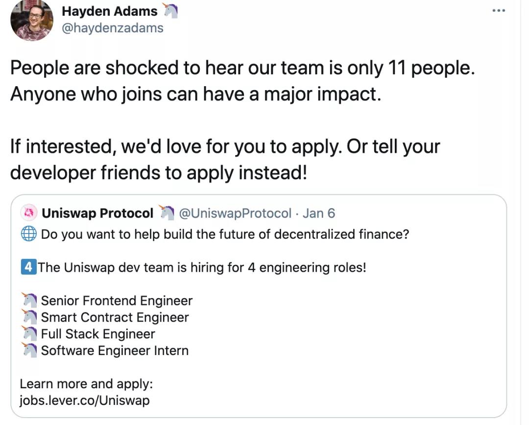 Uniswap:50亿市值，11名员工1