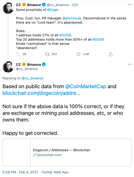 DOGE神秘巨鲸地址持币量占总供应量的27%4