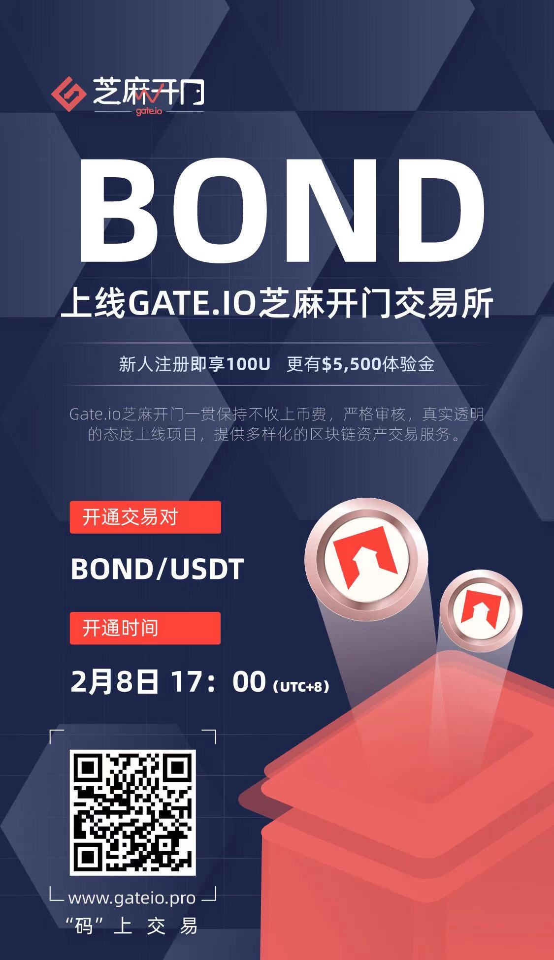 Gate.io芝麻开门将上线BOND交易的公告