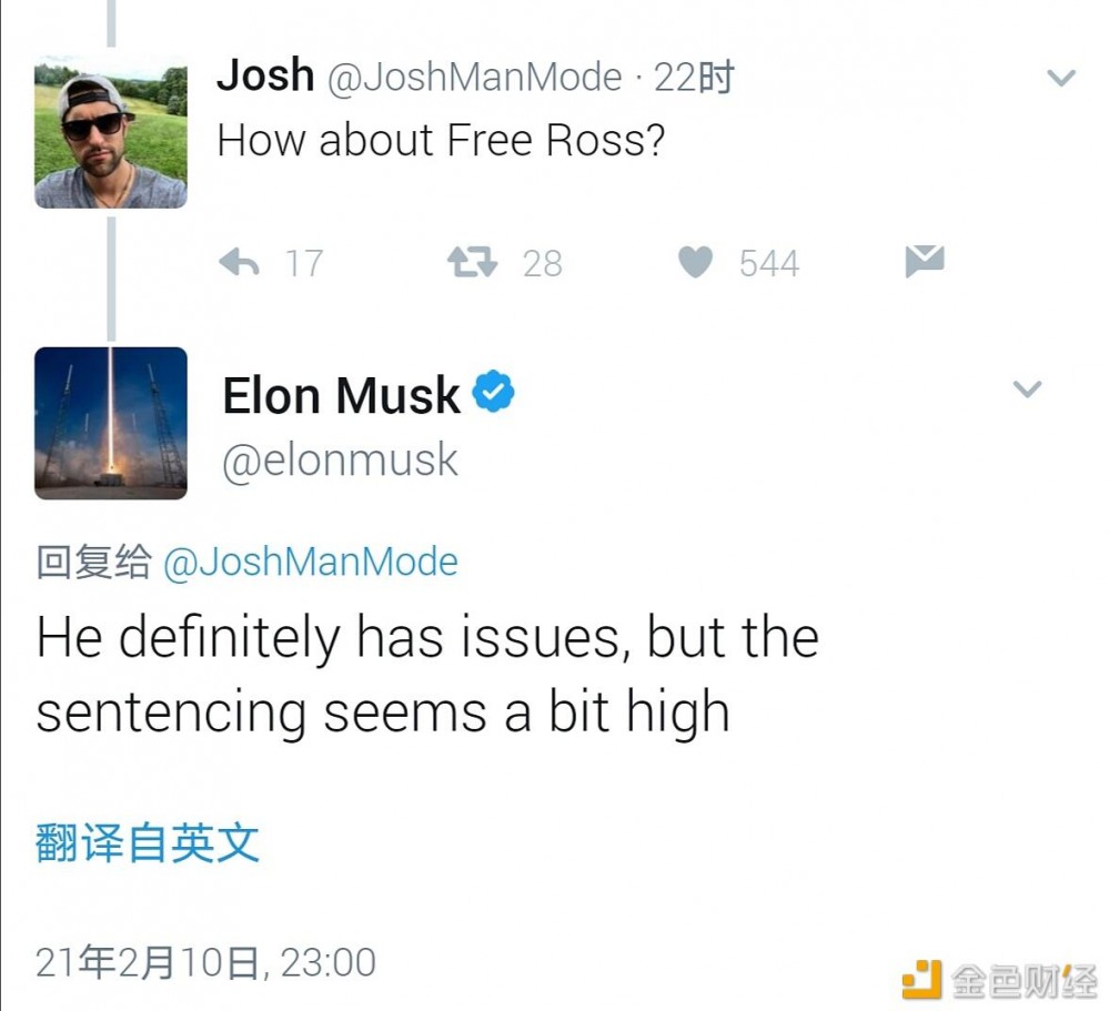 马斯克：丝绸之路网站创始人的判决似乎过于严厉