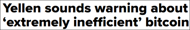 比特币在过山车上。美国财长表示，比特币是一种极为低效的交易方式