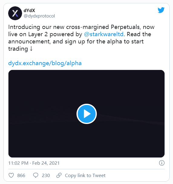 为了节省煤气费，协议dydx切换到第二层1