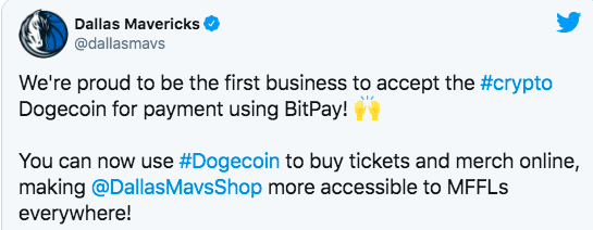 达拉斯独行侠队接受狗狗币支付门票和商品1