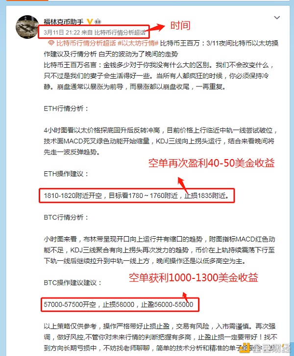 昨晚3月12日，以太坊盈利50美元，比特盈利1300美元