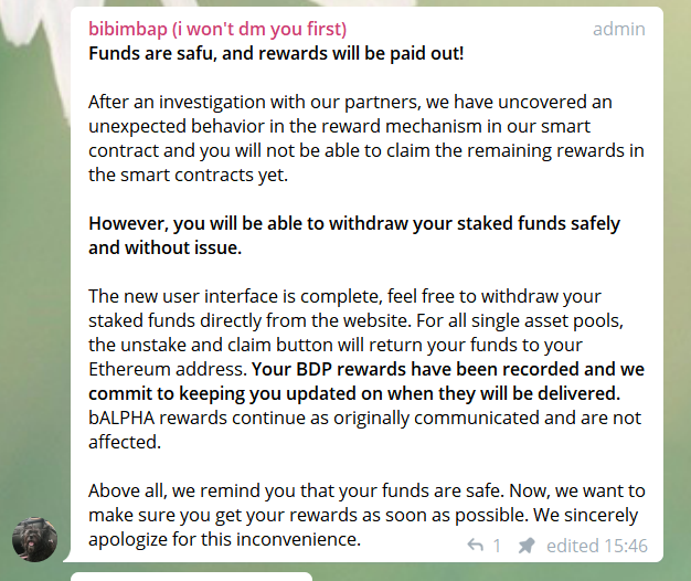 突发丨BDP挖矿结束,一个BUG险些导致66亿美元的用户资产无法取出,目前已解决13 突发丨BDP挖矿结束,一个BUG险些导致66亿美元的用户资产无法取出,目前已解决13