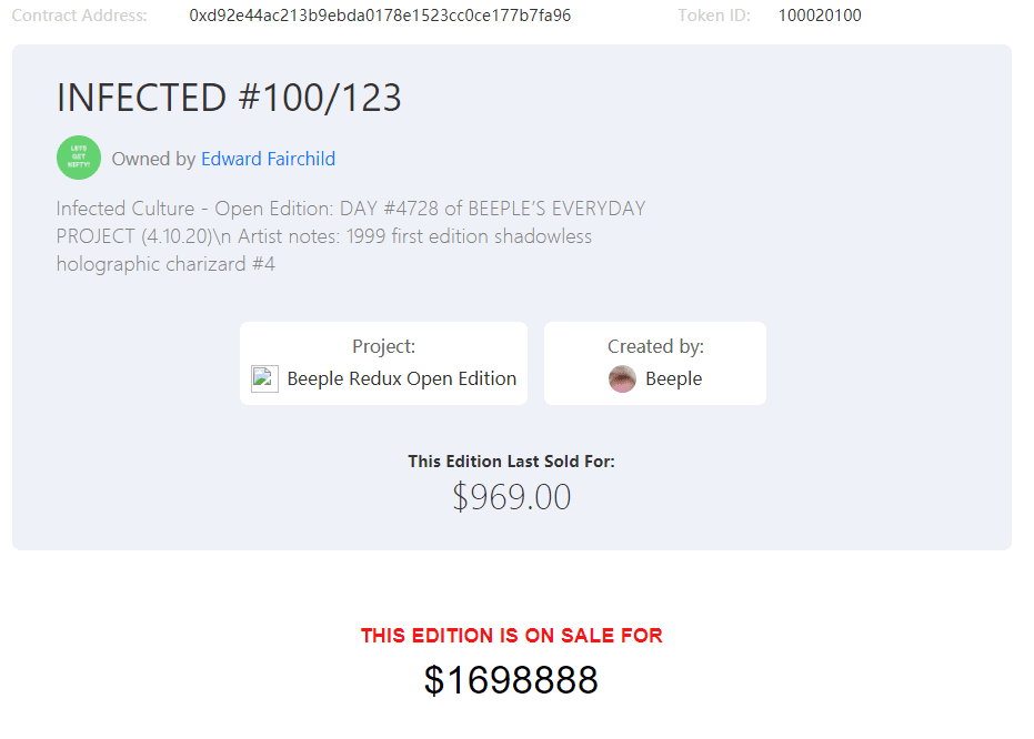 贝普尔的财富创造效应有多强？一位投资者买下他的NFT作品后，意外地获得了300倍的利润1