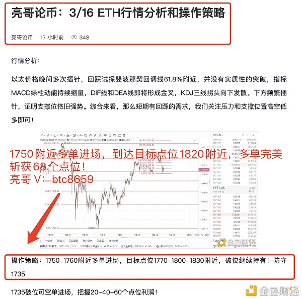 梁戈谈货币：3/16 eth多单布局获68点利润，相信我是奇迹的创造者