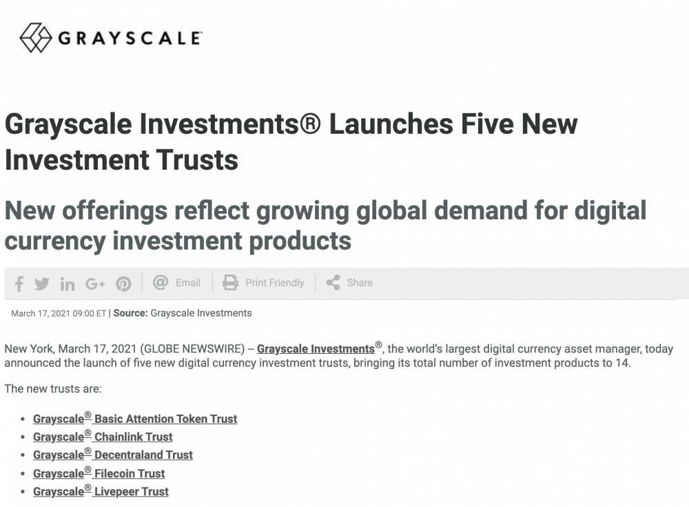 我们推出了五个新的数字货币信托基金，共有14个