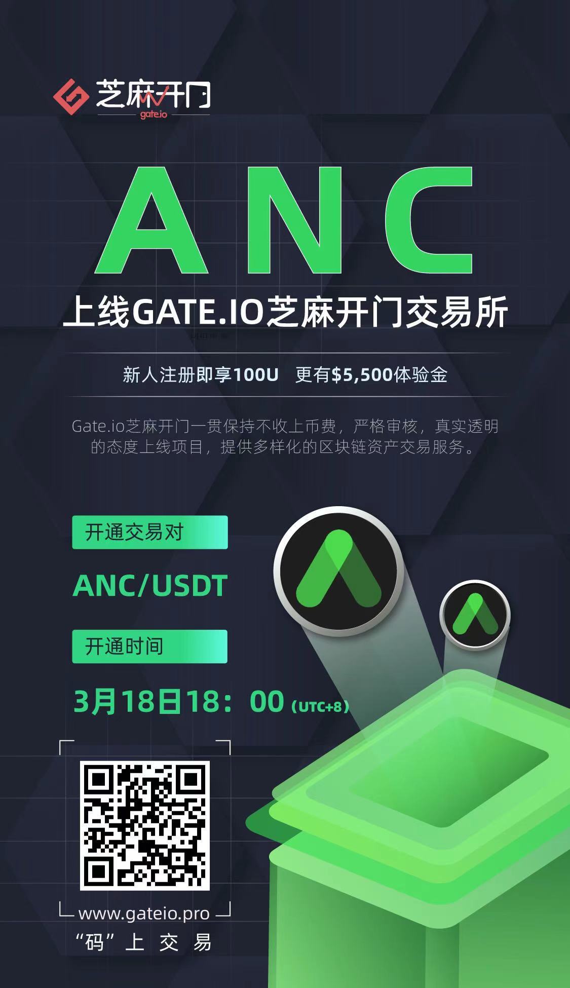 Gate.io芝麻开门将上线 Anchor Protocol(ANC)交易的公告
