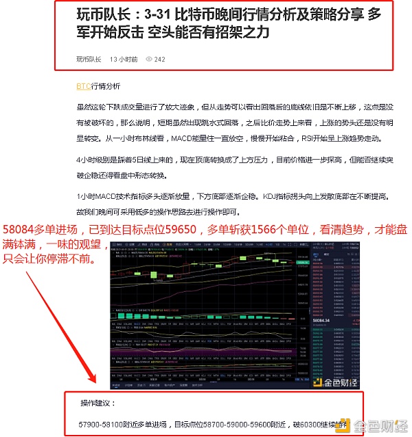 玩币队长：4-1 比特币多单斩获1566个点位 机会是靠我们自己伸手去抓的