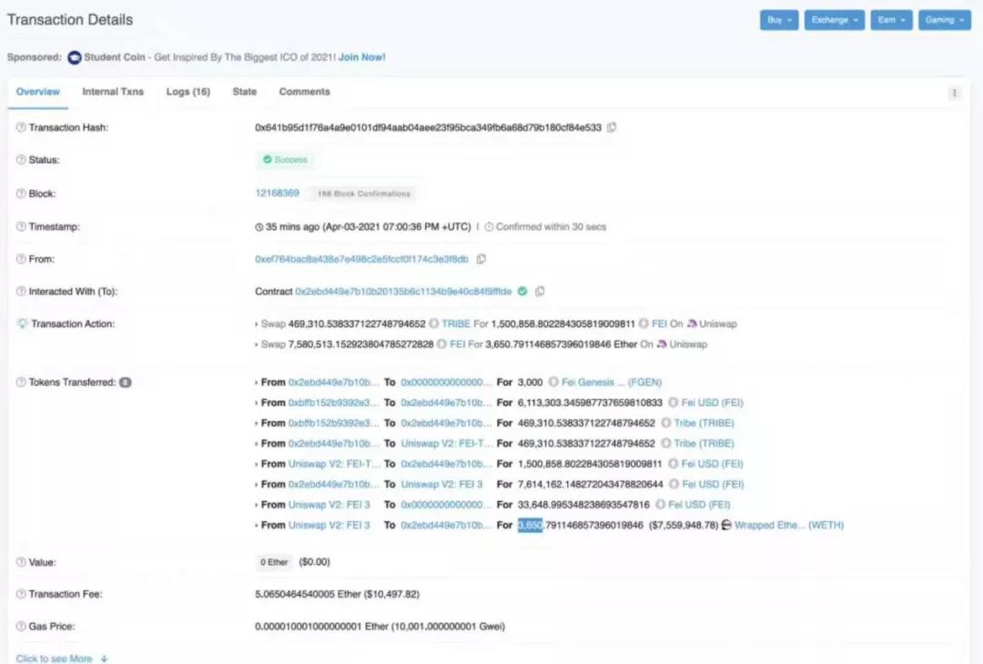 费氏鲸鱼卖3650 eth！持币人飞行难吗？3