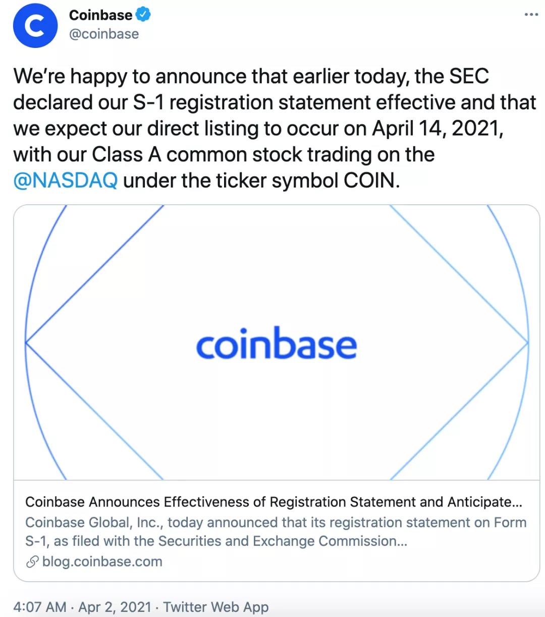 Coinbase开启了牛市的新阶段 Coinbase开启了牛市的新阶段