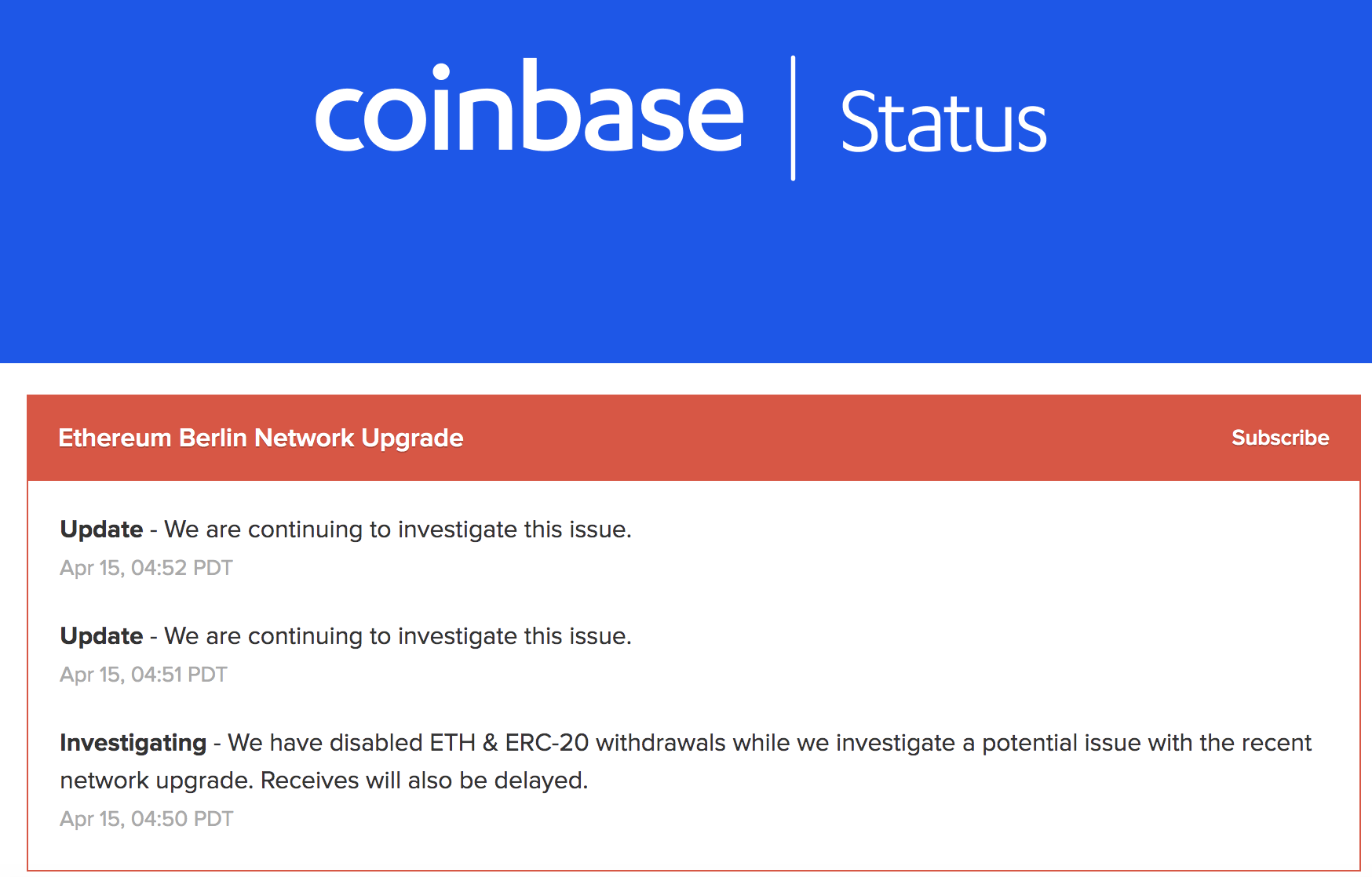 以太坊柏林硬分叉节点问题后，Coinbase、Ledger等平台出现服务故障1