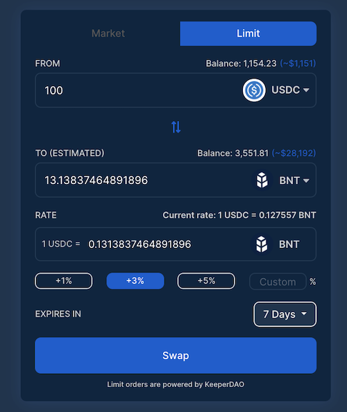 DeFi新玩法丨3分钟玩转无gas费的Bancor限价单功能1