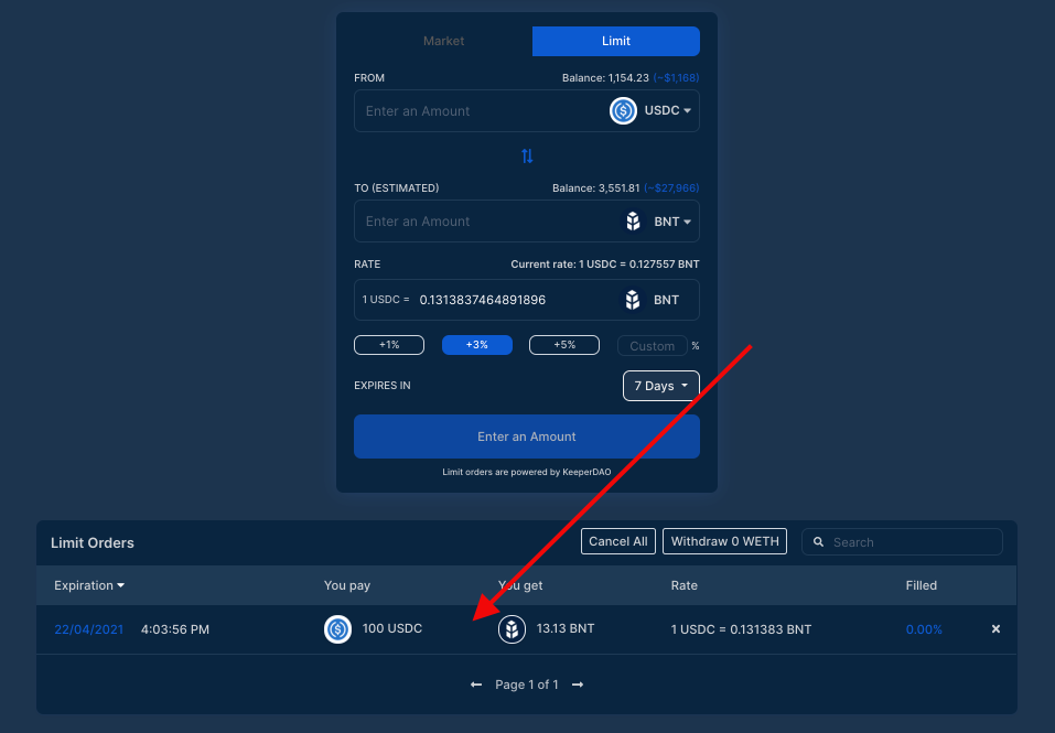 DeFi新玩法丨3分钟玩转无gas费的Bancor限价单功能3