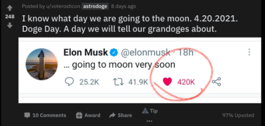 #DogeDay420#冲上推特热搜，狗狗币明日能否突破1美元？4