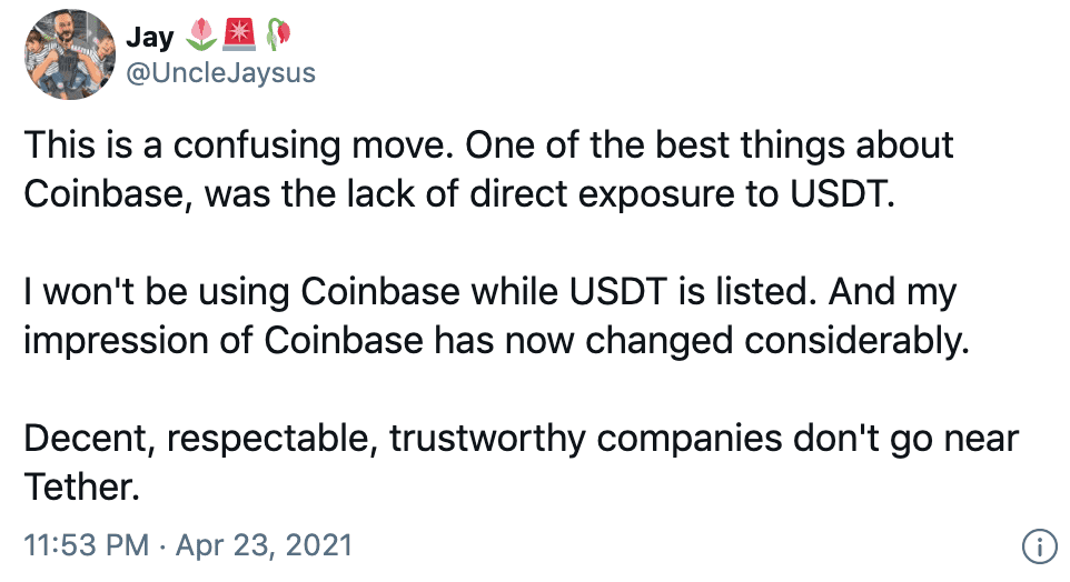 从coinbase第二次推迟usdt交易可以看出什么？2