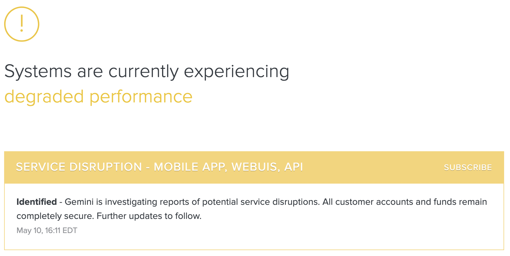 随着ETH跌破4000美元，Gemini报告其关键系统“性能下降”
