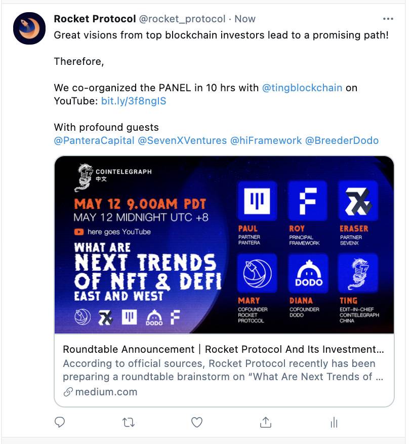 圆桌会议通知火箭协议与投资机构头脑风暴：NFT和defi在东西方的发展