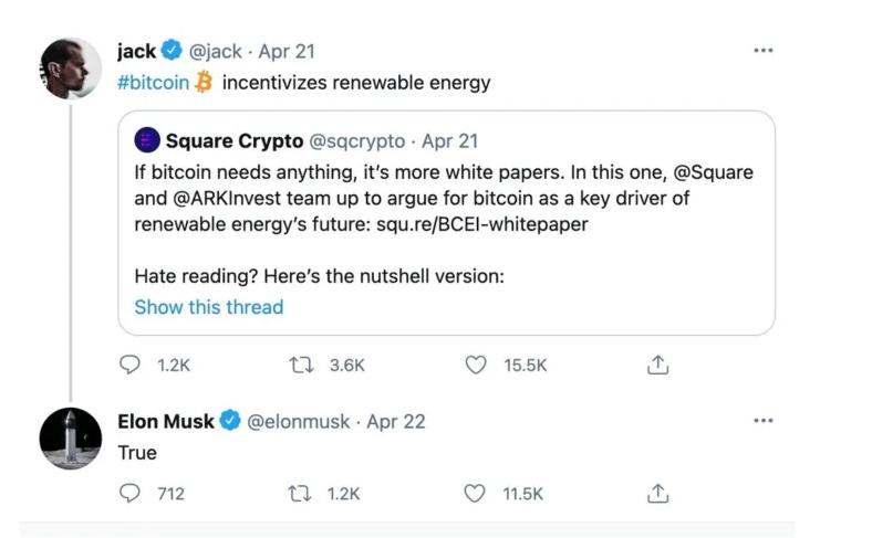 马斯克批评在采矿中使用煤炭。他支持的“比特币是清洁能源的关键”一文怎么说