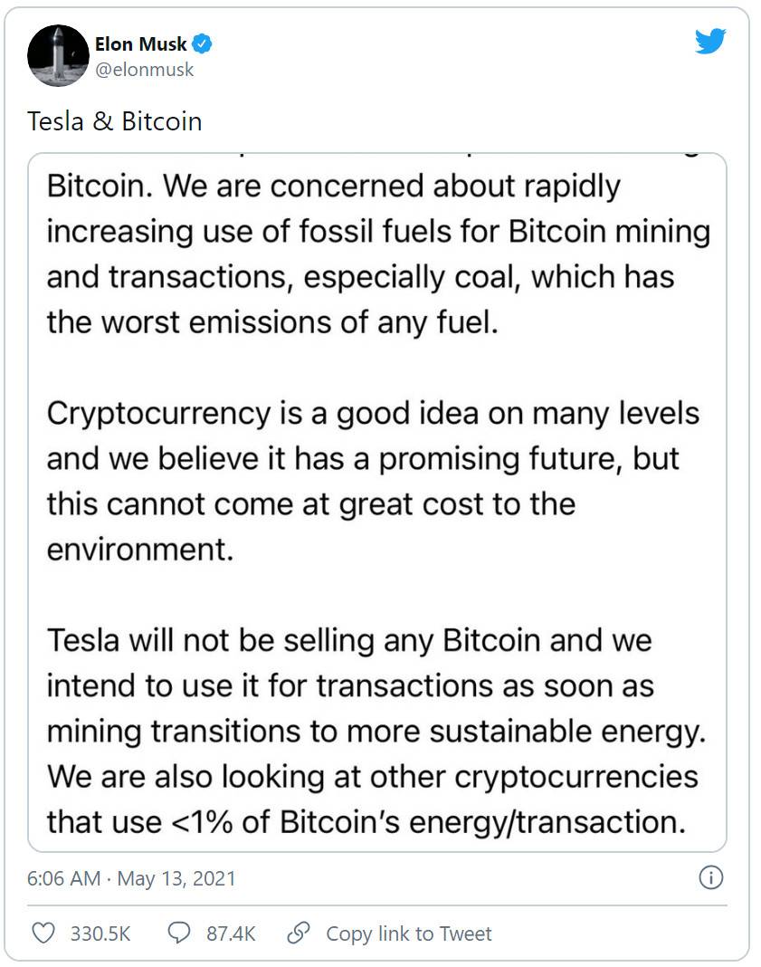 在暂停比特币支付后，特斯拉会选择哪种“绿色”加密货币？