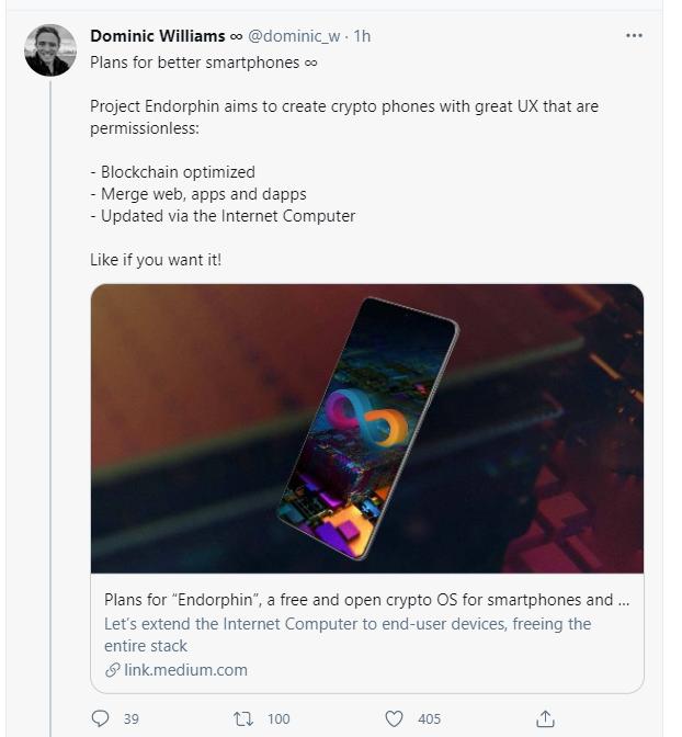 “内啡肽”计划发布！互联网计算机将进入最终用户设备