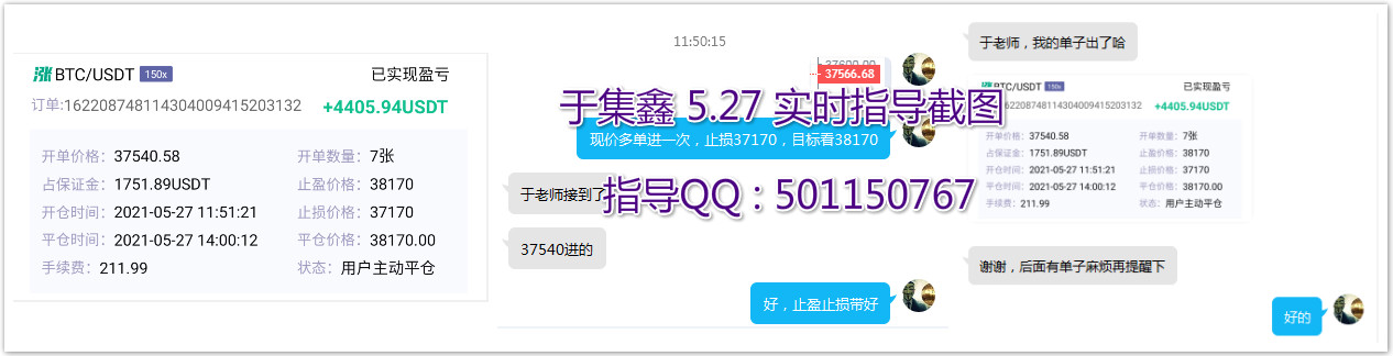 于集鑫：实时指导3单全部止盈 比特币拿下1188个点 合计收益11507U1