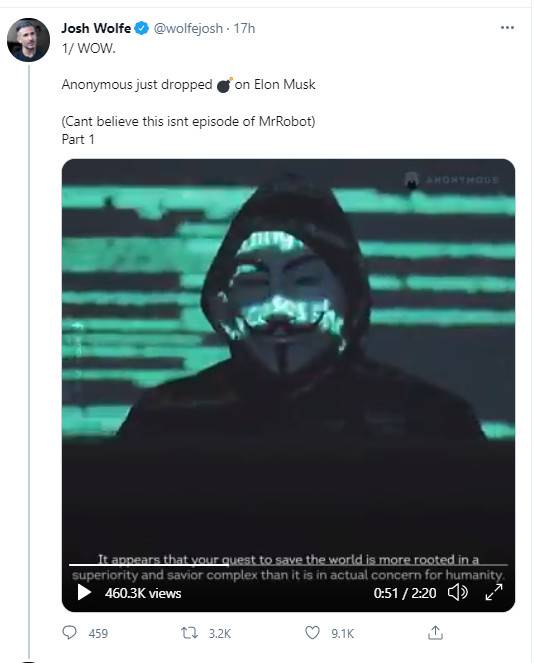 特斯拉创始人马斯克被匿名者轰炸