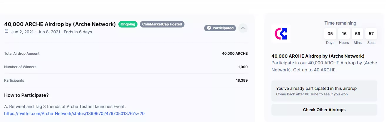 参与Gitcoin治理投票，CMC新增空投Arche Network（详细教程）6