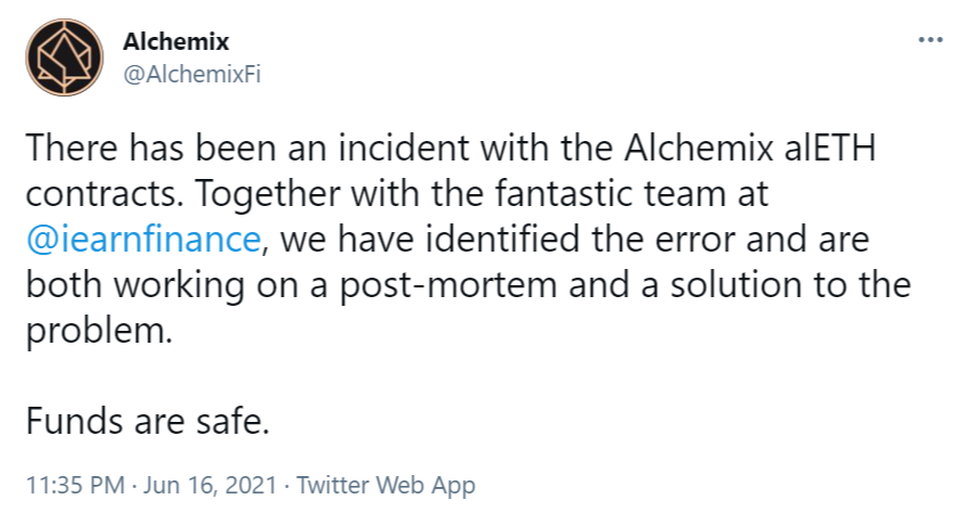 Alchemix事件分析:最长的路要走就是你自己的常规 Alchemix事件分析:最长的路要走就是你自己的常规