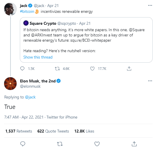 Kraken首席执行官表示,比特币比人们想象的要环保得多。马斯克的回答是:基于什么数据?1 Kraken首席执行官表示,比特币比人们想象的要环保得多。马斯克的回答是:基于什么数据?1