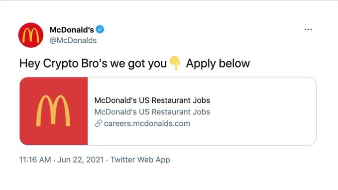 BTC崩溃后加密社区表情包奖励：我们去送外卖，麦当劳工作3