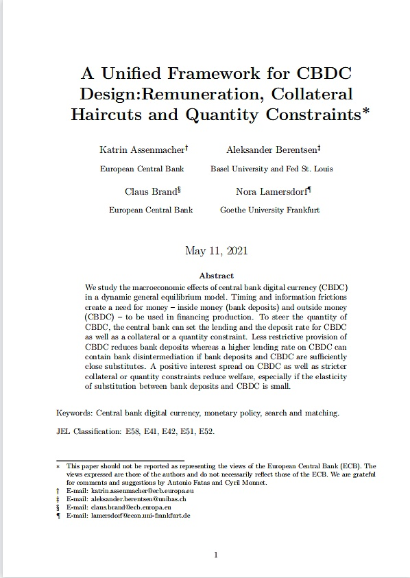 央行数字货币设计的统一框架 央行数字货币设计的统一框架